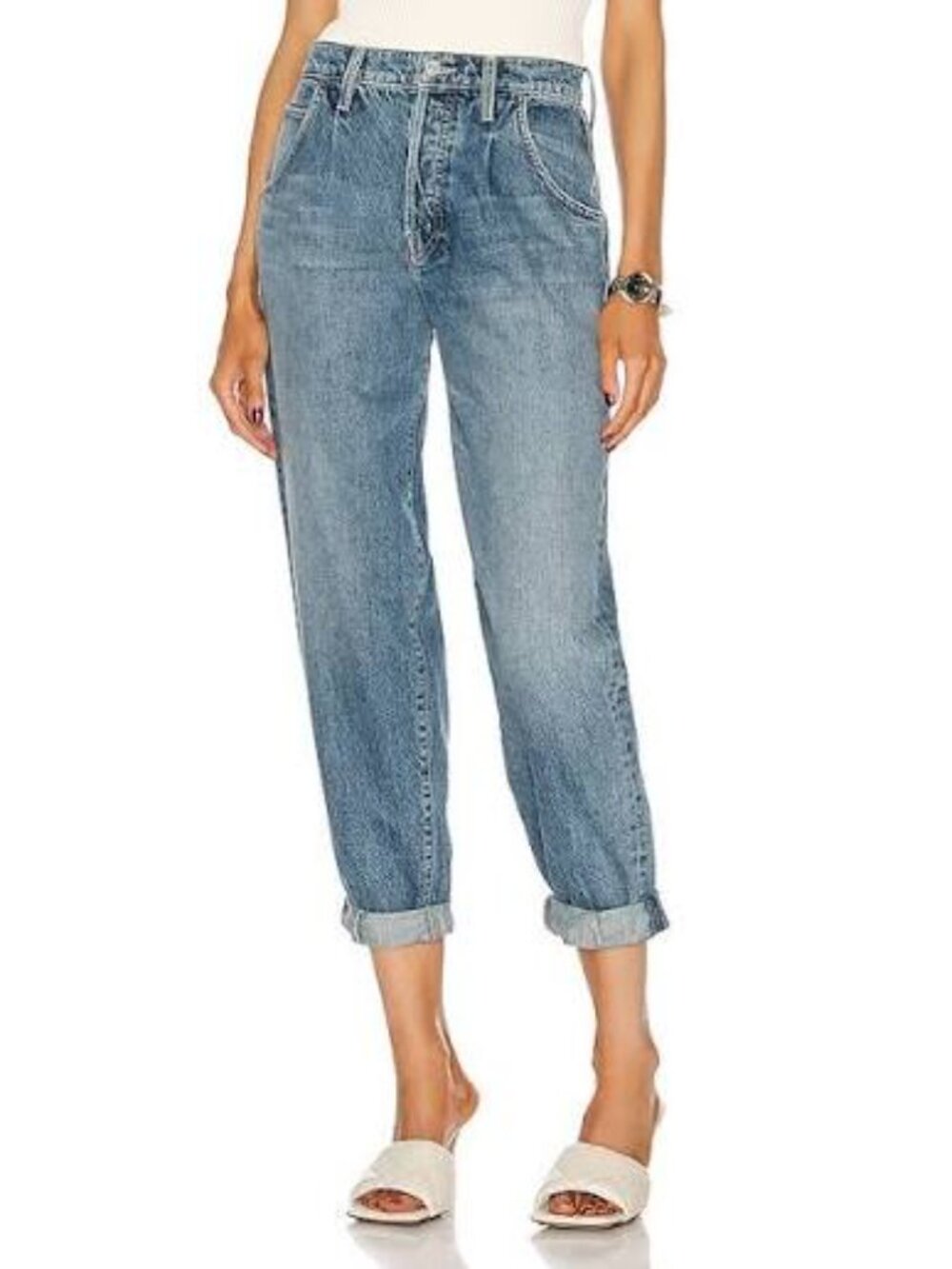 Mother Womens The Bounce Hover Dart Cuff Denim Jean Medium Wash Classic Casual